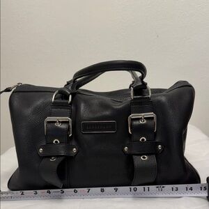 Longchamp Black Leather Duffel with Silver Hardware